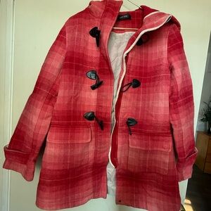 Next Red Checkered Hooded Pea Coat